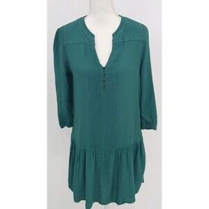 Maeve Anthro Green Drop Waist Dress Ruffles‎ Quilted Pleated Buttons Size Small